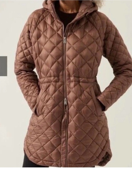 Athleta Jackets & Blazers - Athleta Quilted Hooded Puffer Jacket - Taupe/Brown
